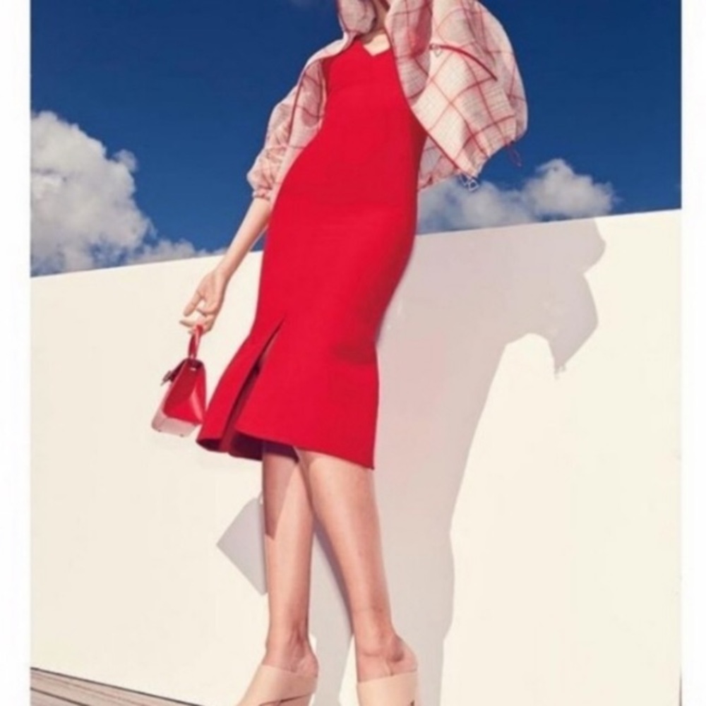 NWT Akris Red Double Face Wool VNeck Sheath Dress with Pockets